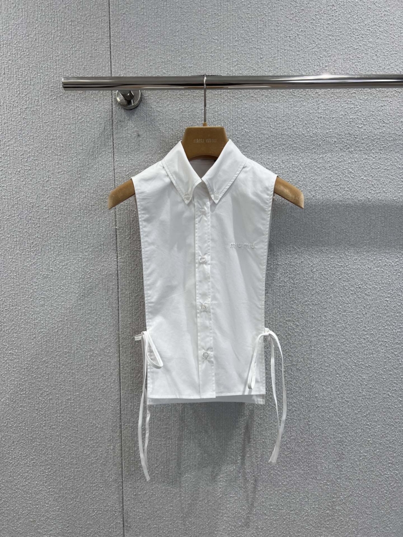 Miu Miu Embroidered Cotton Poplin Sleeveless Bib Shirt in White