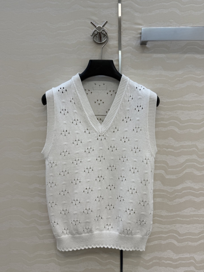 Miu Miu 18-Gauge Pure Cotton Pointelle Knit Scalloped Vest in White