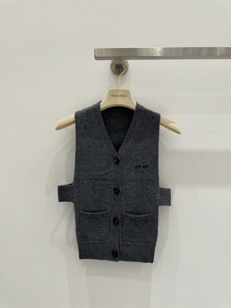Miu Miu Cashmere Open-Side Knit Vest in Charcoal Grey - Sumptuous Layering Piece
