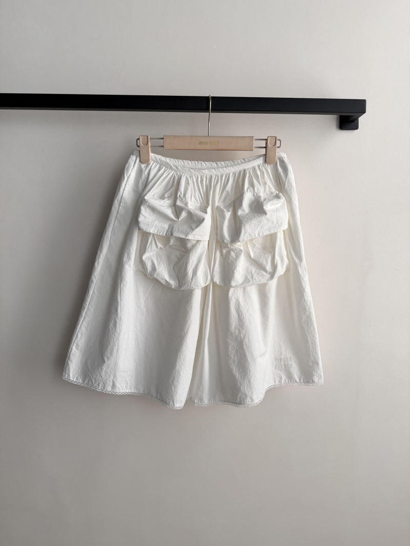 Miu Miu Blue High-Count Cotton Utility Bubble Skirt with Contrast Lace Trim