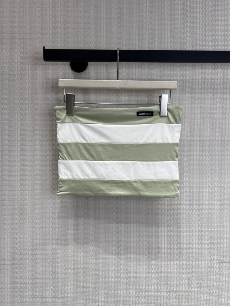 Miu Miu Striped Sage Green and White Bandeau Tube Top - Signature Jersey