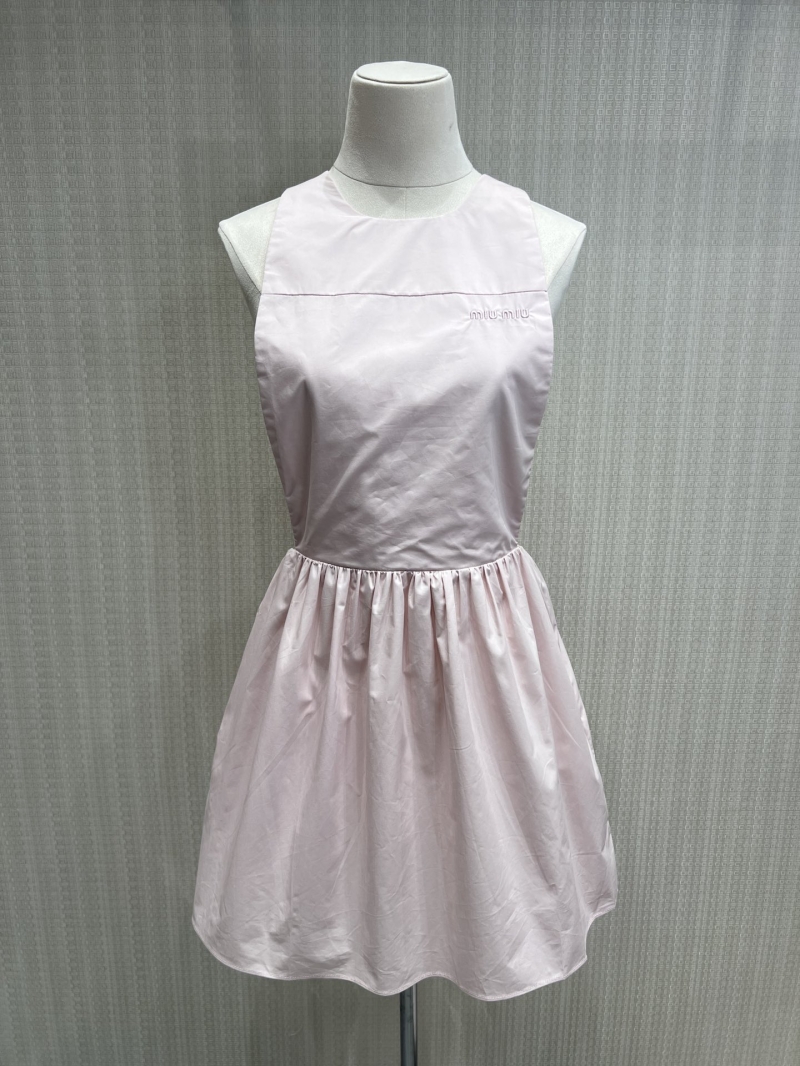 Miu Miu Apron-Style Fit-and-Flare Mini Dress in Sakura Pink