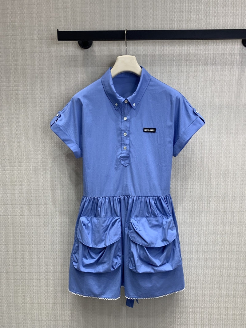 Miu Miu Cornflower Blue Cotton Poplin Romper - Exquisite SS2026 Signature Playsuit