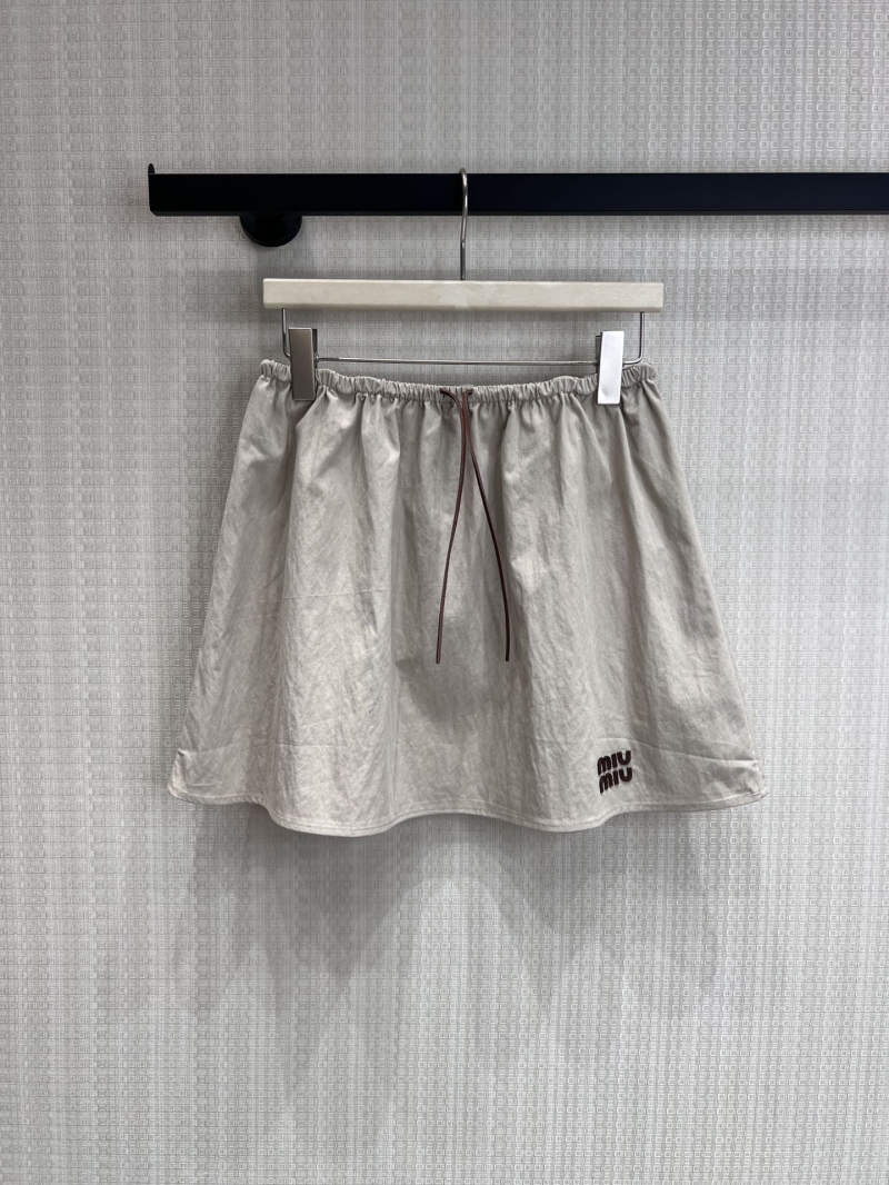 Miu Miu Khaki Drawstring Sleeveless Mini Dress - 2026 Spring Summer Limited Edition Crisp Cotton