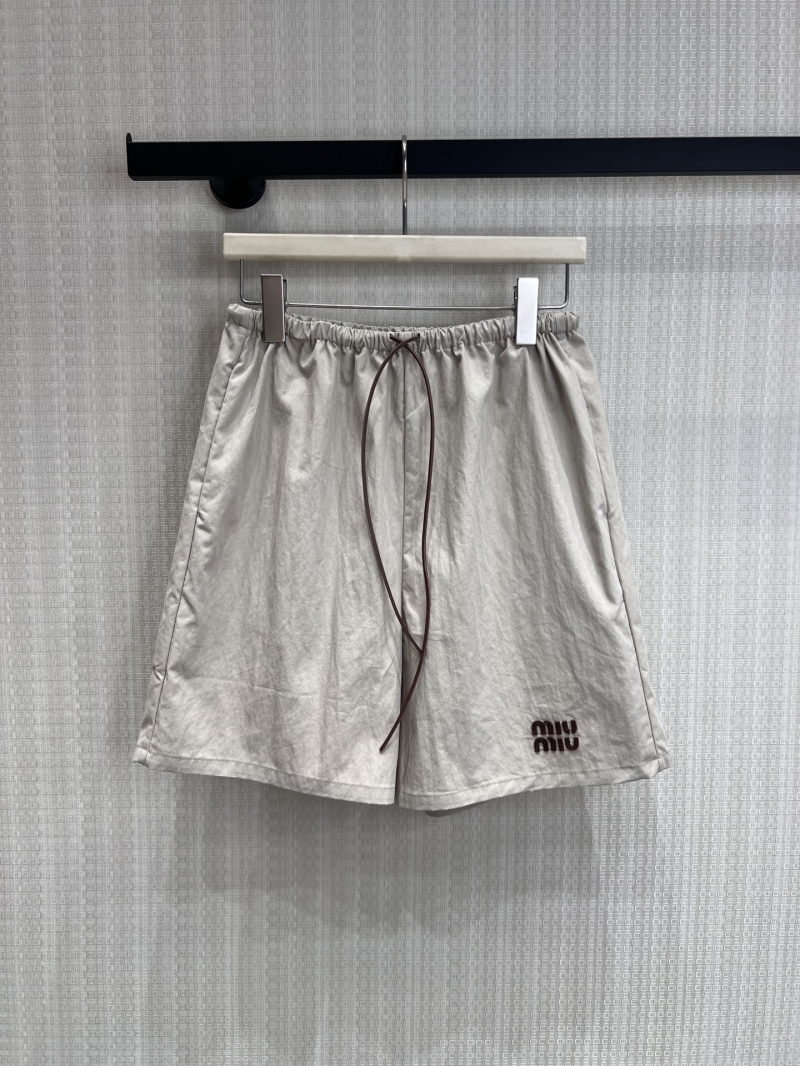 Miu Miu Embroidered Logo Drawstring Casual Shorts in Beige - Relaxed Fit Summer Edition