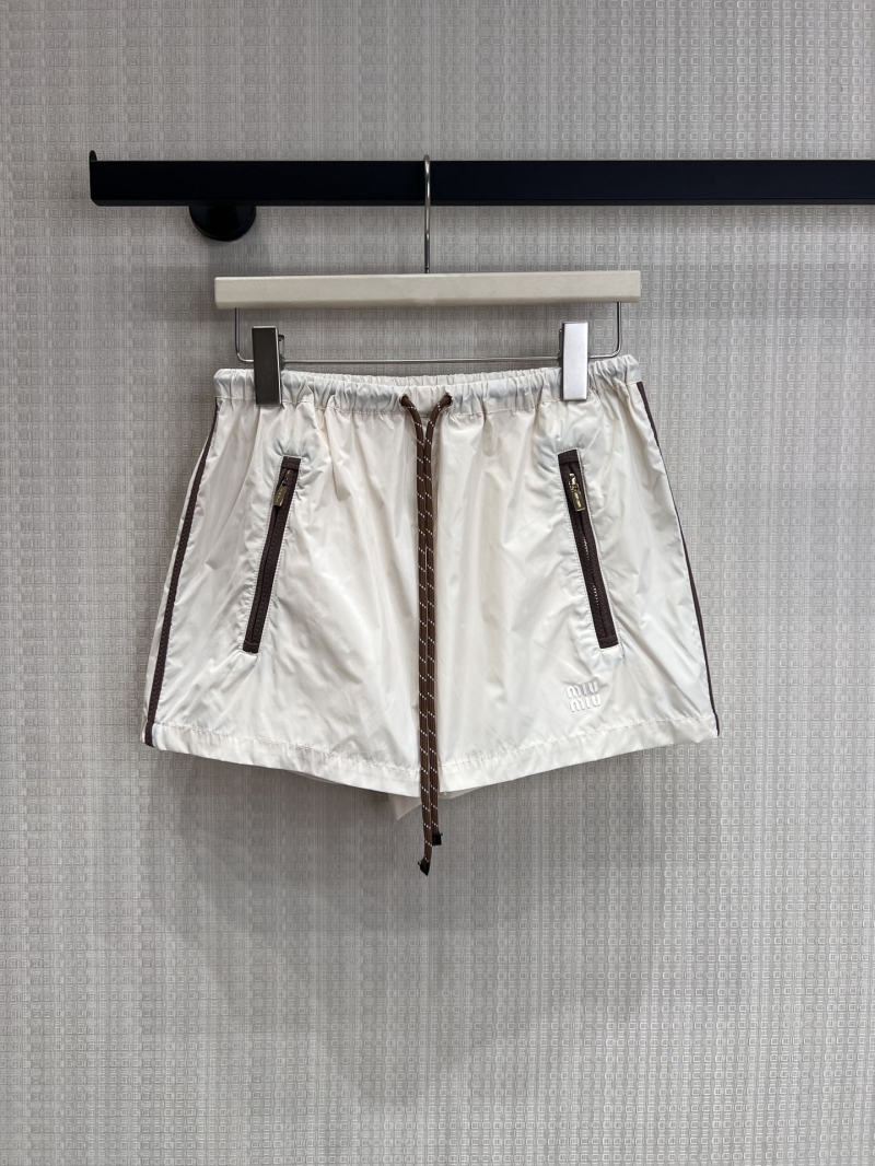 Miu Miu Milk Tea Off-White Sporty Contrast Shorts - Relaxed Fit Luxury Athleisure