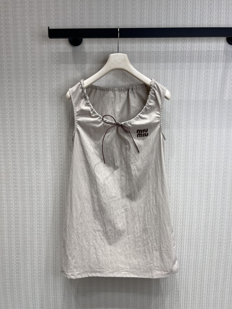 Miu Miu 2026 Limited Edition Khaki Drawstring Sleeveless Babydoll Dress