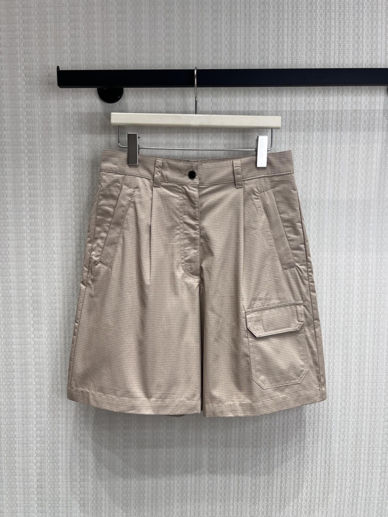 Miu Miu Micro-Check Cargo Bermuda Shorts in Khaki Beige