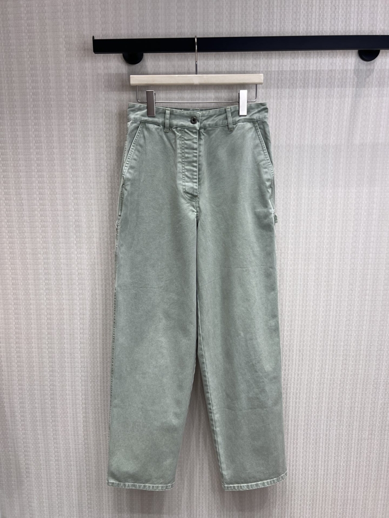 Miu Miu Washed Sage Green High-Waisted Utility Wide-Leg Trousers