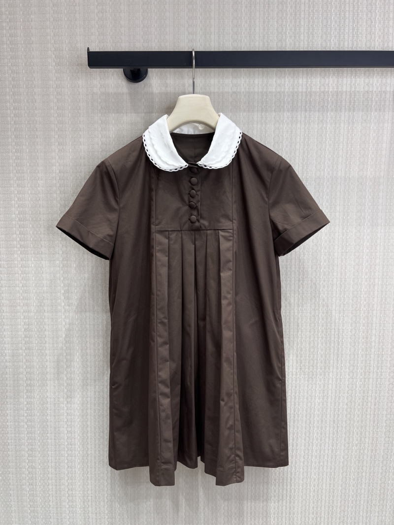 Miu Miu Vintage Academy Pleated Dress in Chocolate Brown with Scalloped Peter Pan Collar