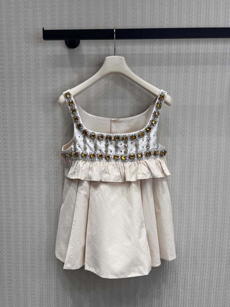 Miu Miu Embellished Babydoll Camisole Dress in Soft Ivory with Amber Crystals