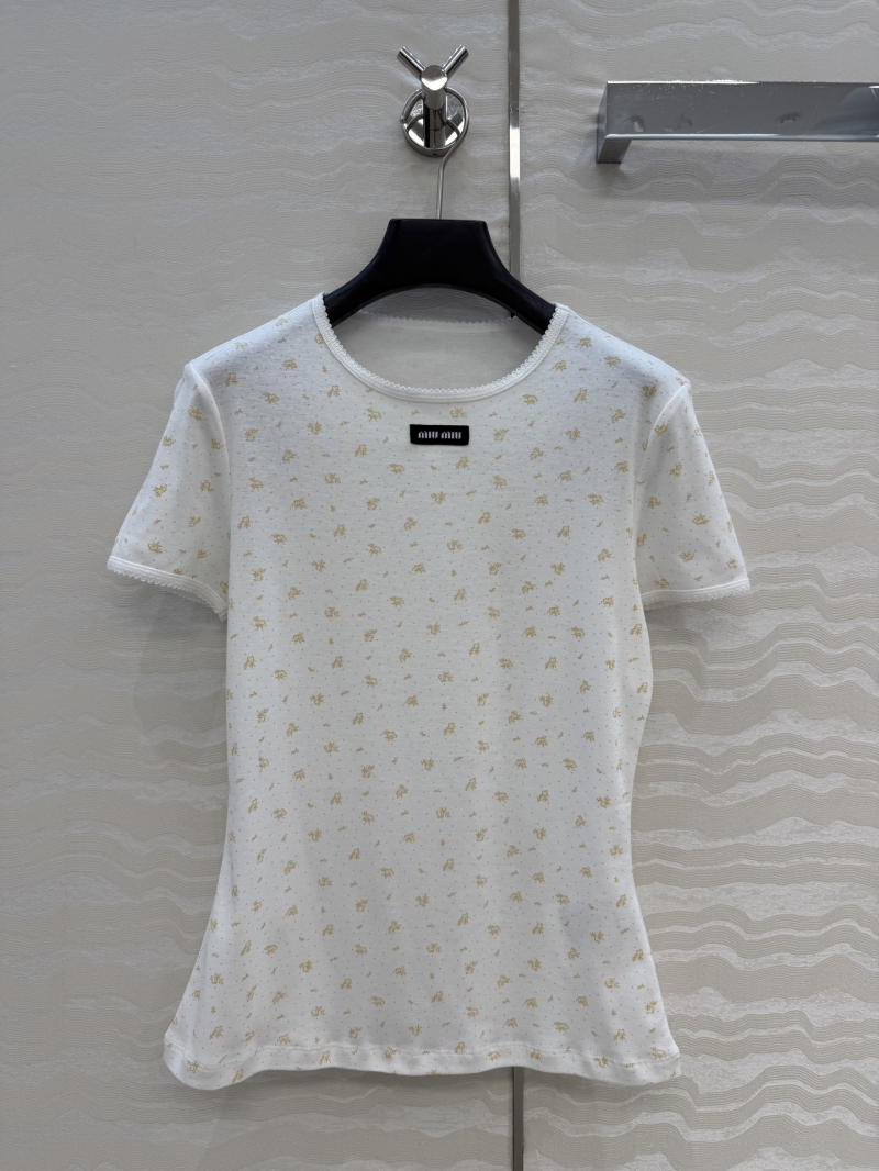 Miu Miu Holiday Collection 100% Pure Cotton Pastoral Floral Slim-Fit T-Shirt