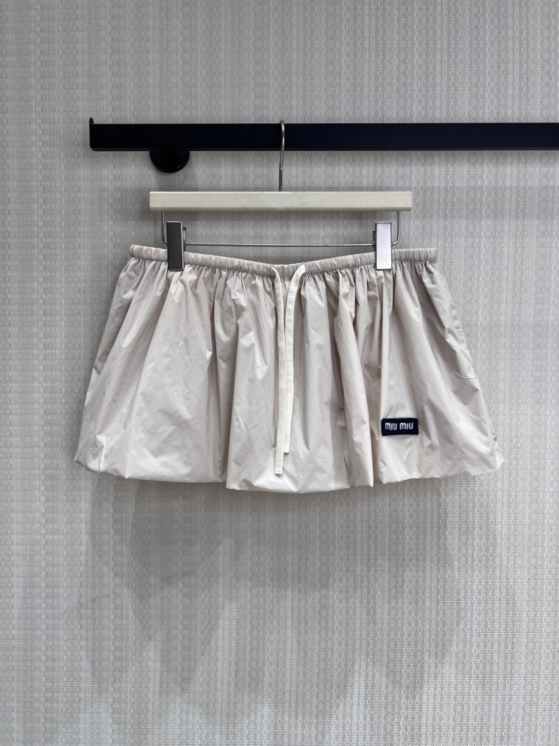 Miu Miu Technical Fabric Bubble Mini Skirt - Off-White High-Waisted Drawstring Skirt