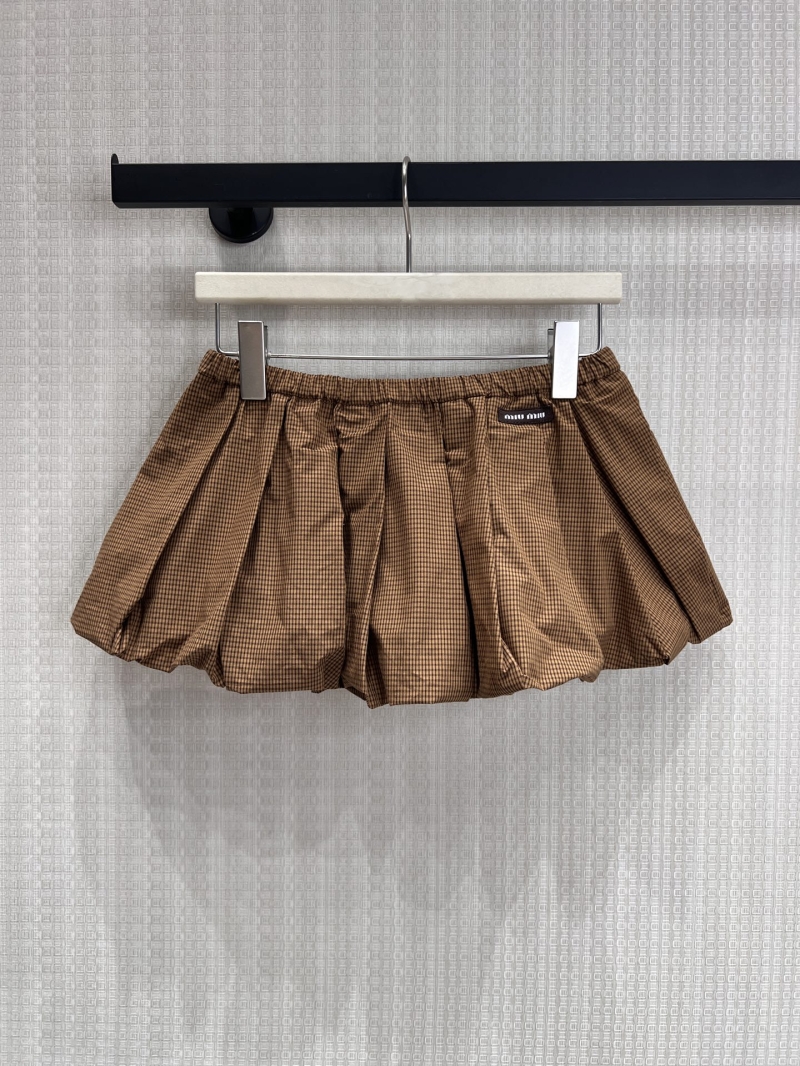 Miu Miu Brown Checkered Bubble Mini Skirt - Exquisite Voluminous Silhouette