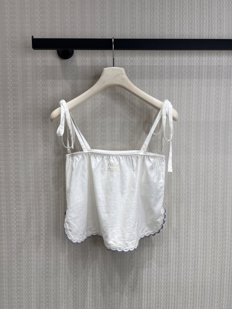 Miu Miu Lace-Trimmed Scalloped Camisole in Cream and Lavender