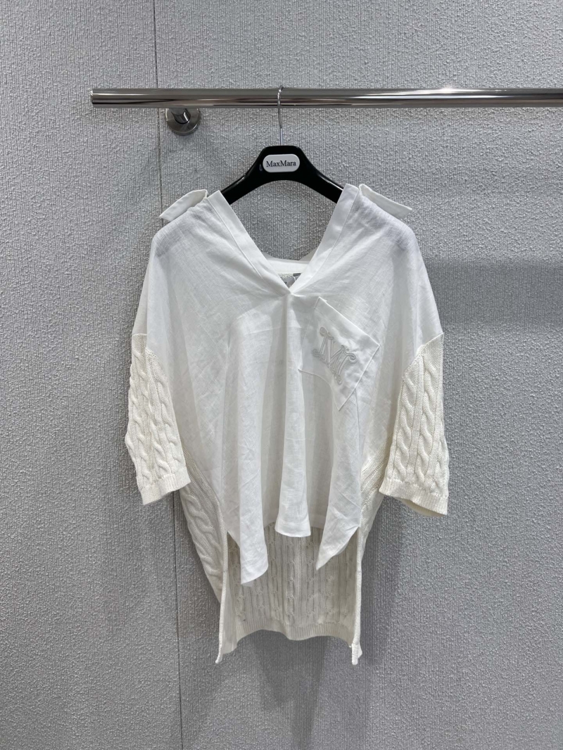 Max Mara White Linen-Blend Embroidered Short Sleeve Top - Elegant & Timeless