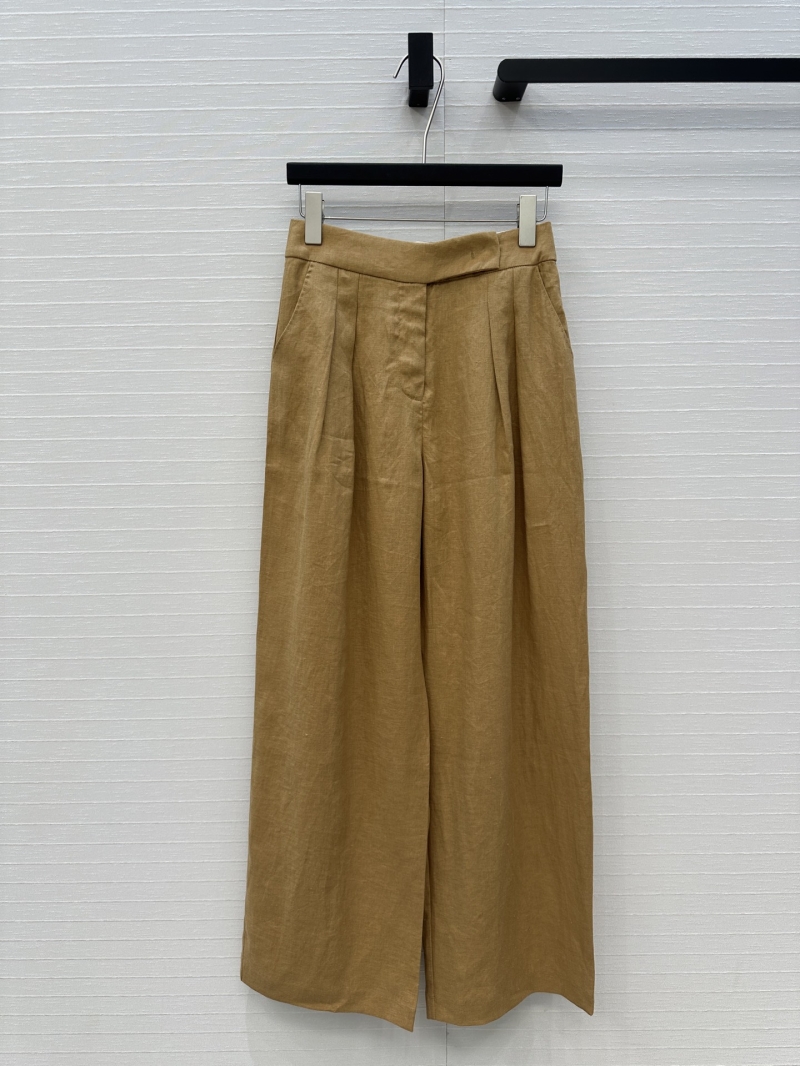 Maxmara Luxe Linen High-Waist Pleated Wide-Leg Trousers