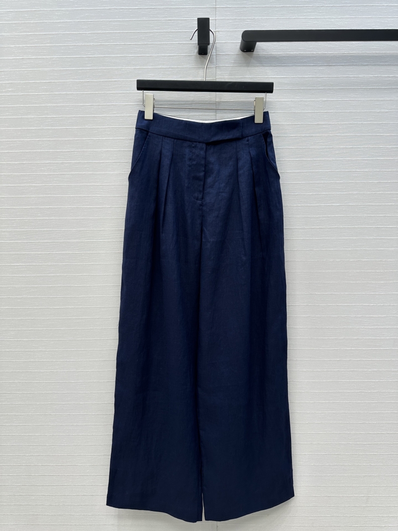 Maxmara Luxe Linen High-Waist Pleated Trousers in Deep Blue