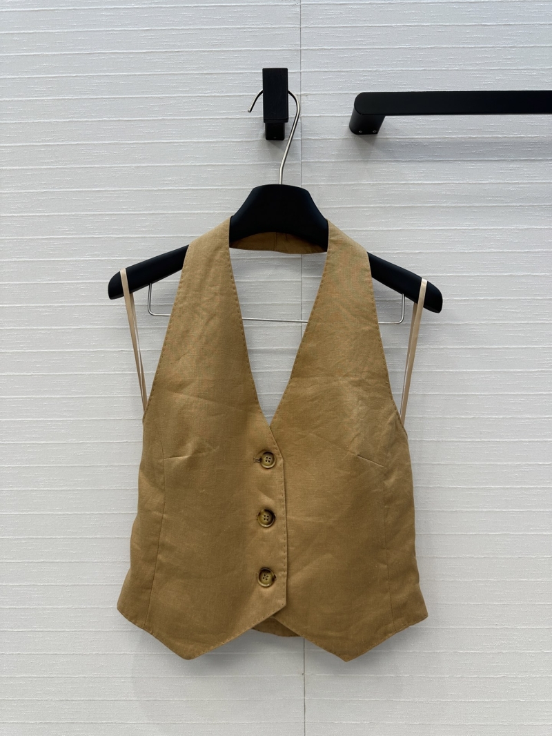 Maxmara Luxe Linen Vest - Minimalist Halter Backless Design