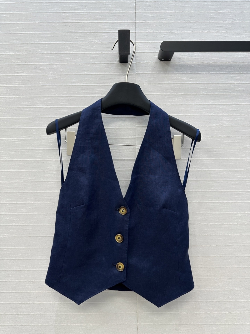 Max Mara Deep Blue Linen Vest - Elegant Halter Backless Design