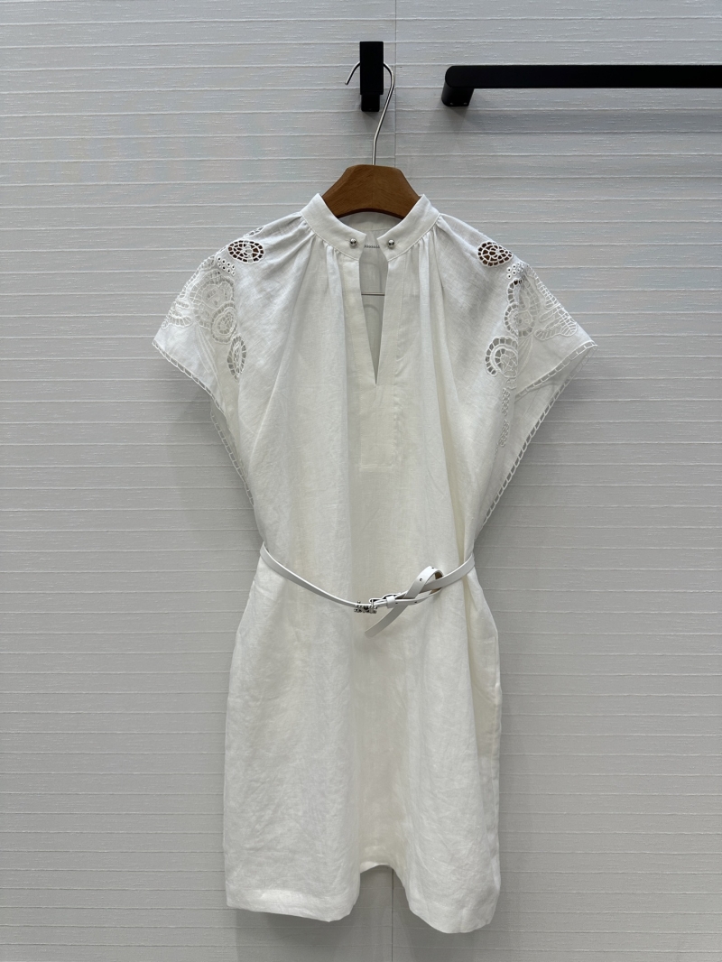 Max Mara Luxe Linen Embroidered Dress - White French Resort Style