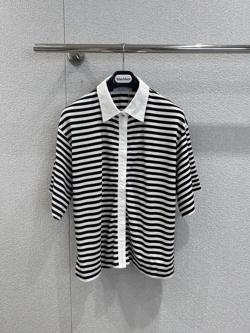 Maxmara Striped Contrast Collar Knit Short-Sleeve Top - Exclusive Chic Design