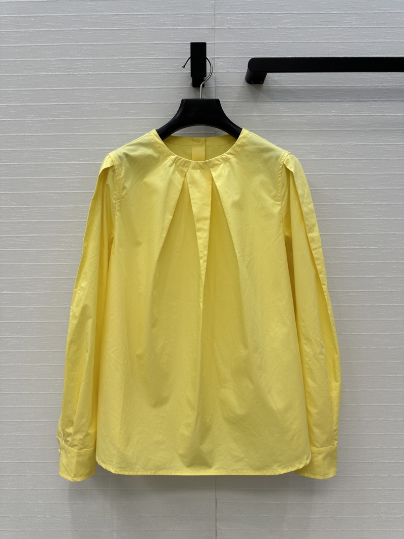 MaxMara New Collection Pleated Round Neck Long Sleeve Shirt in Vibrant Lemon Yellow