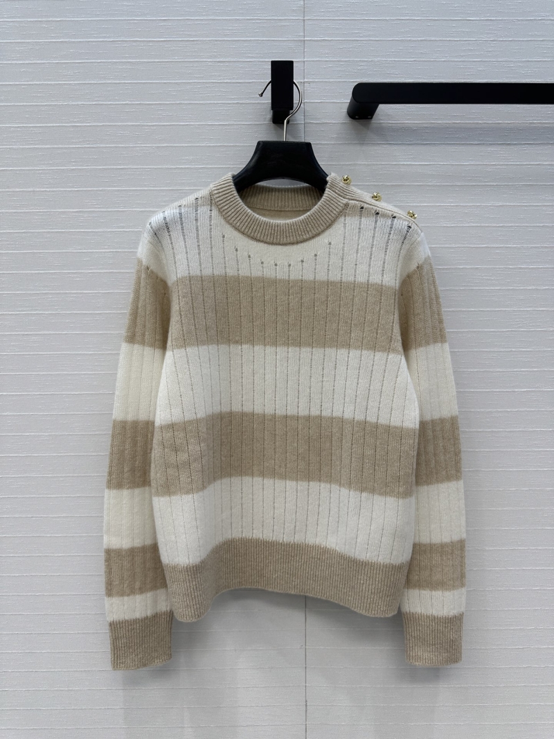 Maxmara Exclusive New Arrival Striped Cashmere Knit Sweater with Openwork Ribbing and Metal Shoulder Buttons