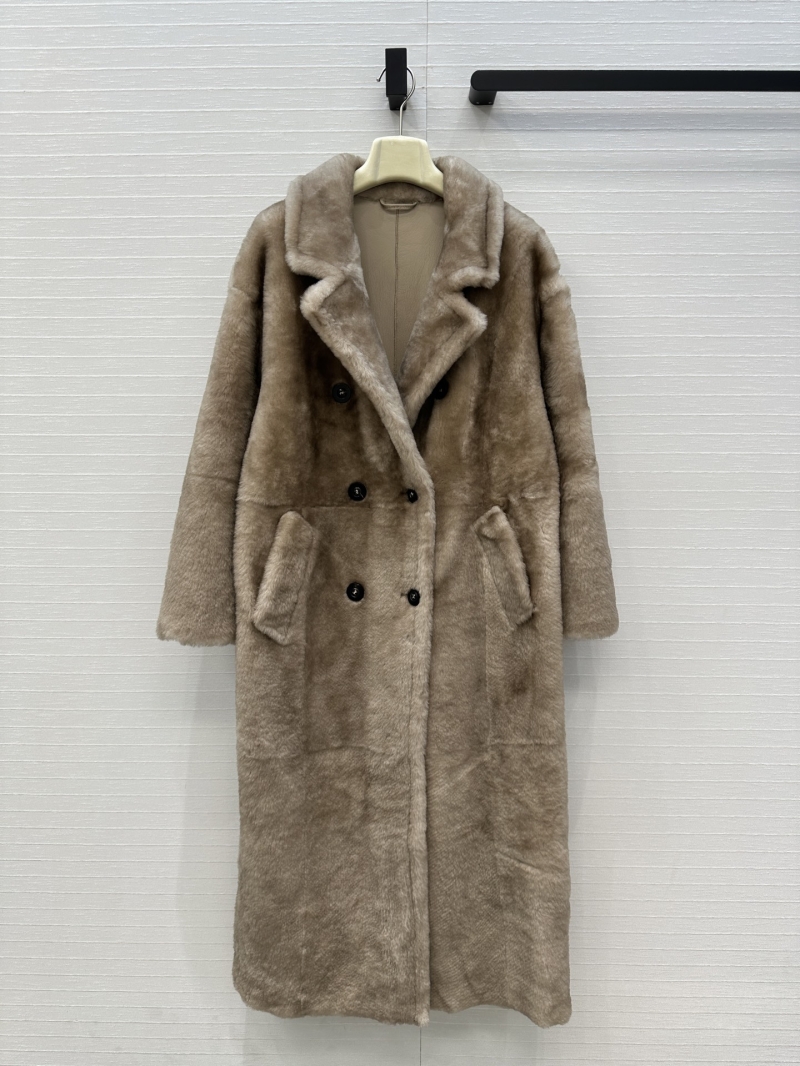 Maxmara Australian Merino Sheepskin Longline Double-Breasted Coat in Khaki | Luxurious Wool Exterior, Hand-Finished Edging