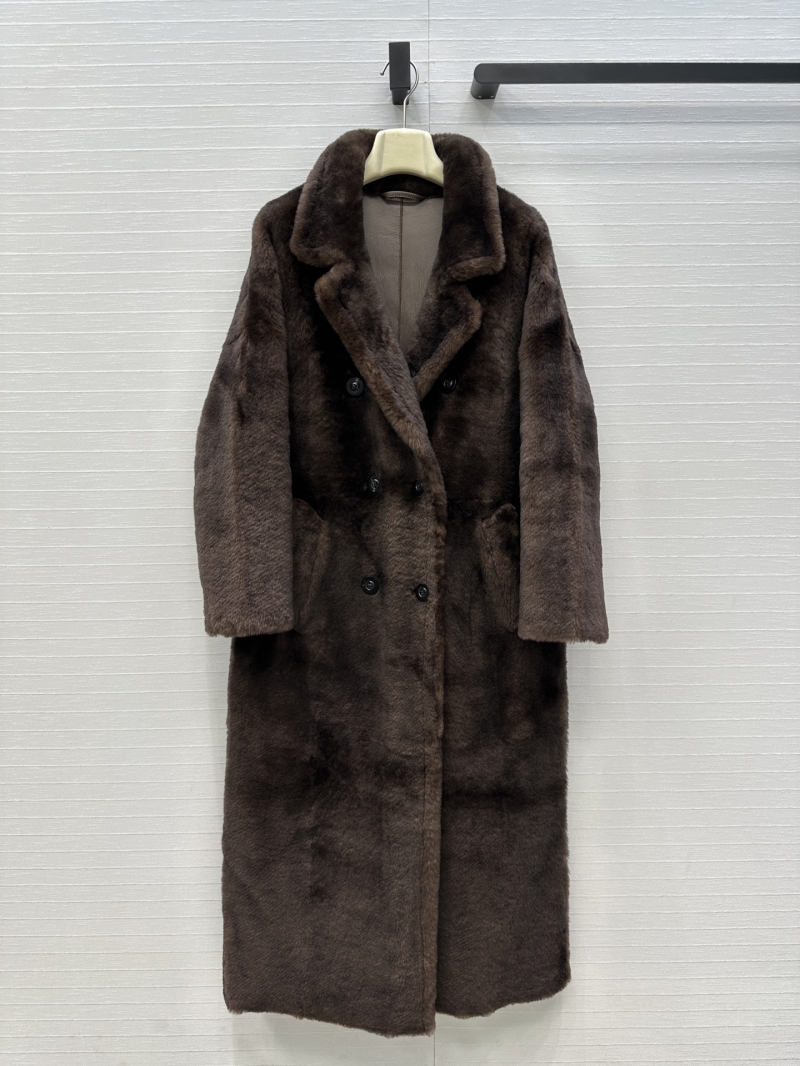 Maxmara Luxury Australian Merino Sheepskin Double-Breasted Longline Coat in Deep Cocoa Brown – Timeless, Tailored, and Sumptuously Warm