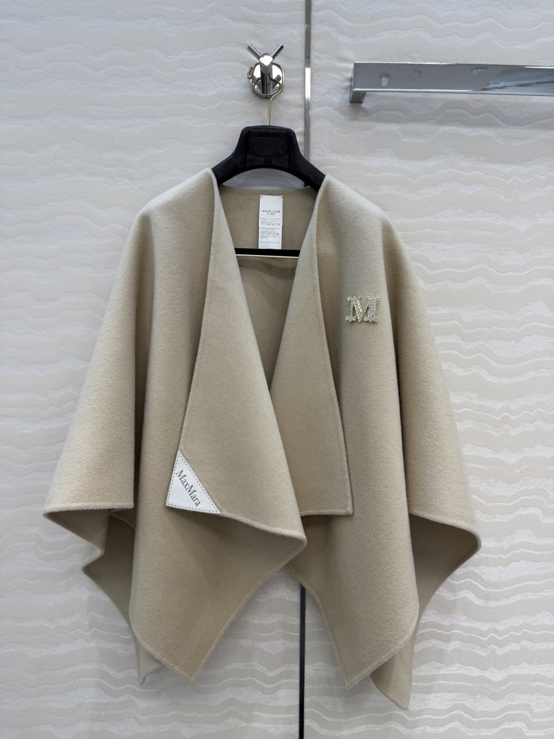MaxMara Signature Wool-Cashmere Mini-Cape: Asymmetrical Drape and Crystal Brooch
