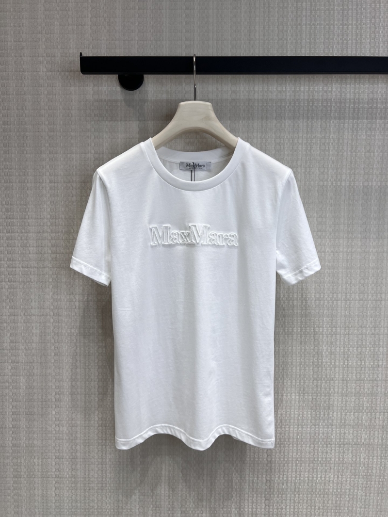 MaxMara Embroidered Cotton Crew Neck T-Shirt in White