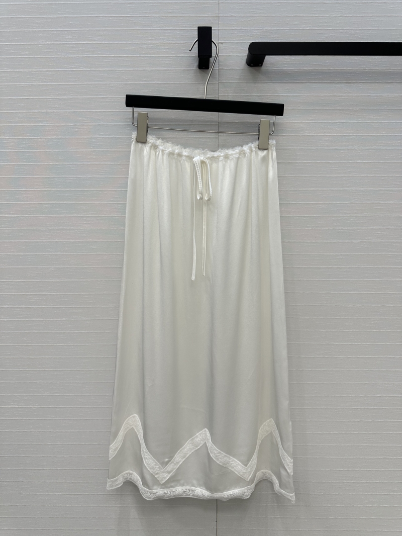 Prada Exclusive Lace-Trim White Midi Skirt