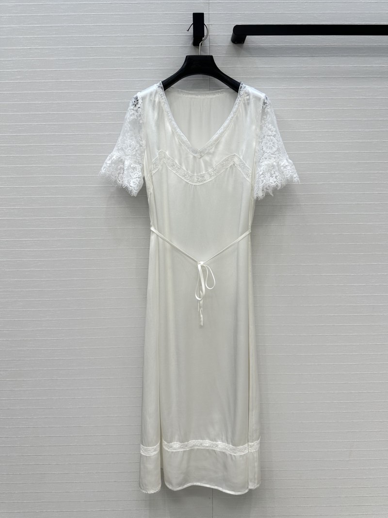 Prada Exclusive Lace Ruffle Sleeve V-Neck Dress