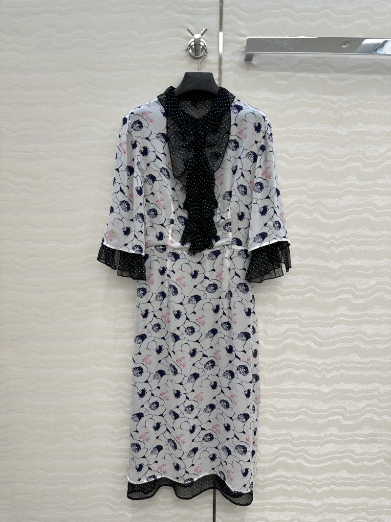 Prada Summer Retro Palace Floral Silk Dress Black Light Grey - Elegant Luxe Design