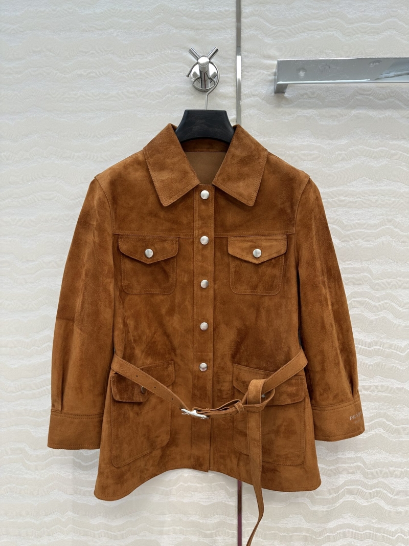 Prada Luxe Lambskin Jacket - Chic Notch Lapel & Belted Design