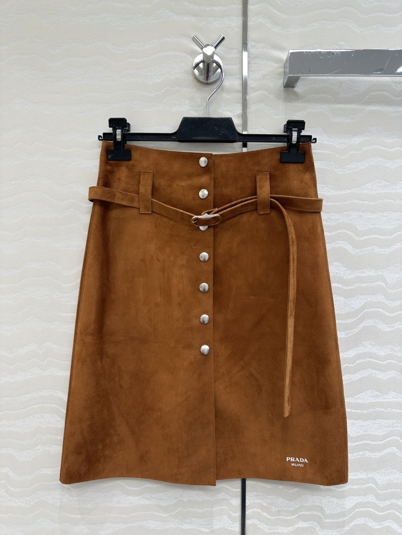 Prada Luxe Lambskin Midi Skirt with Belt - Elegant & Chic