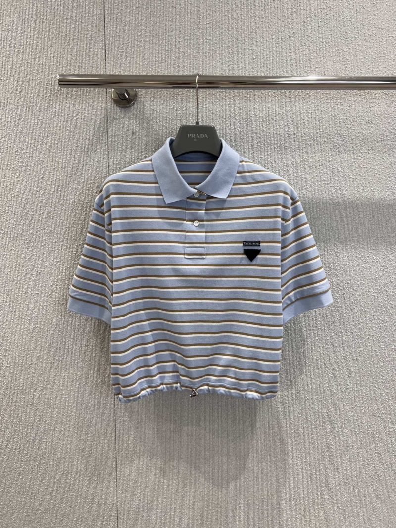 Prada Blue & White Striped Short-Sleeve POLO Shirt - Exclusive Luxe Design