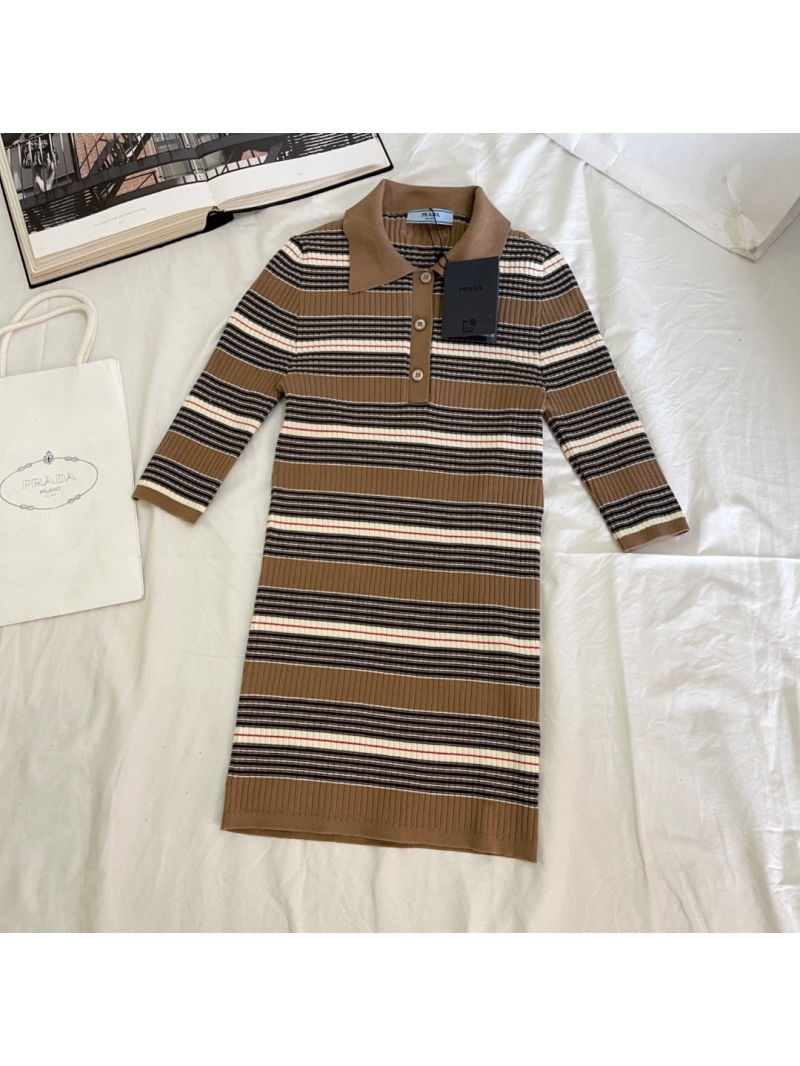 Prada Ribbed Knit Mid-Sleeve Polo Dress – Elegant 2-Way Wear