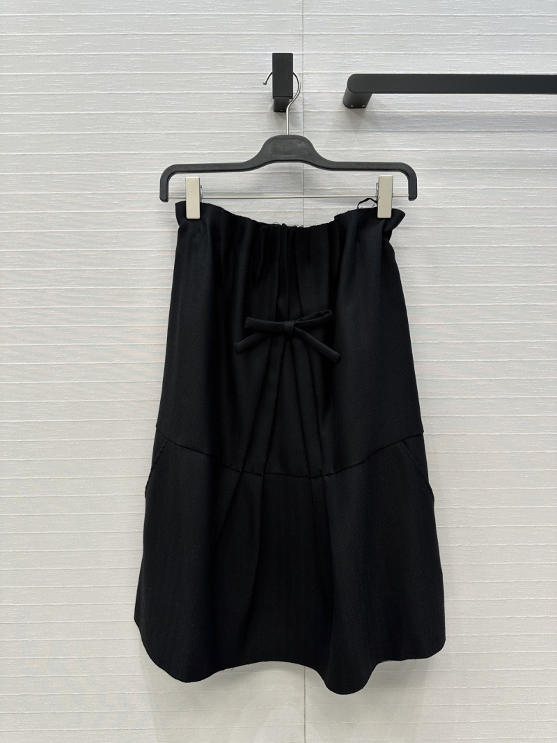 Prada Luxe Bustier Pleated Bow Skirt in Herringbone Fabric