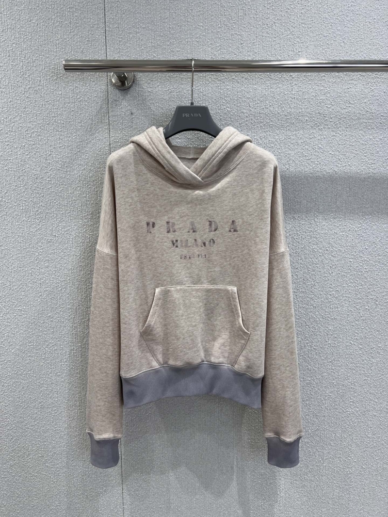 Prada Light Gray Cotton Hoodie with Vintage Lettering | Exclusive FW Collection