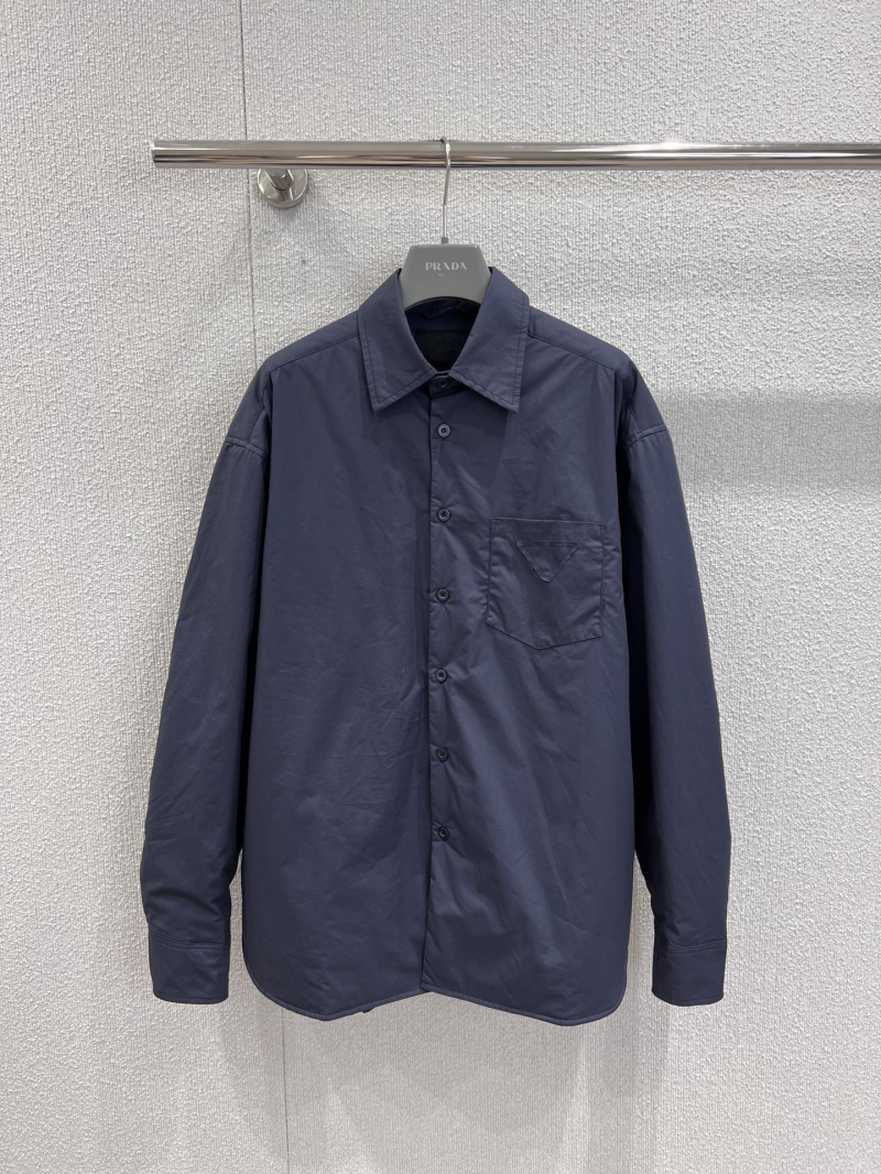 Prada 25FW Early Autumn Slim-Fit Lightweight Cotton Shirt Jacket in Deep Navy Blue
