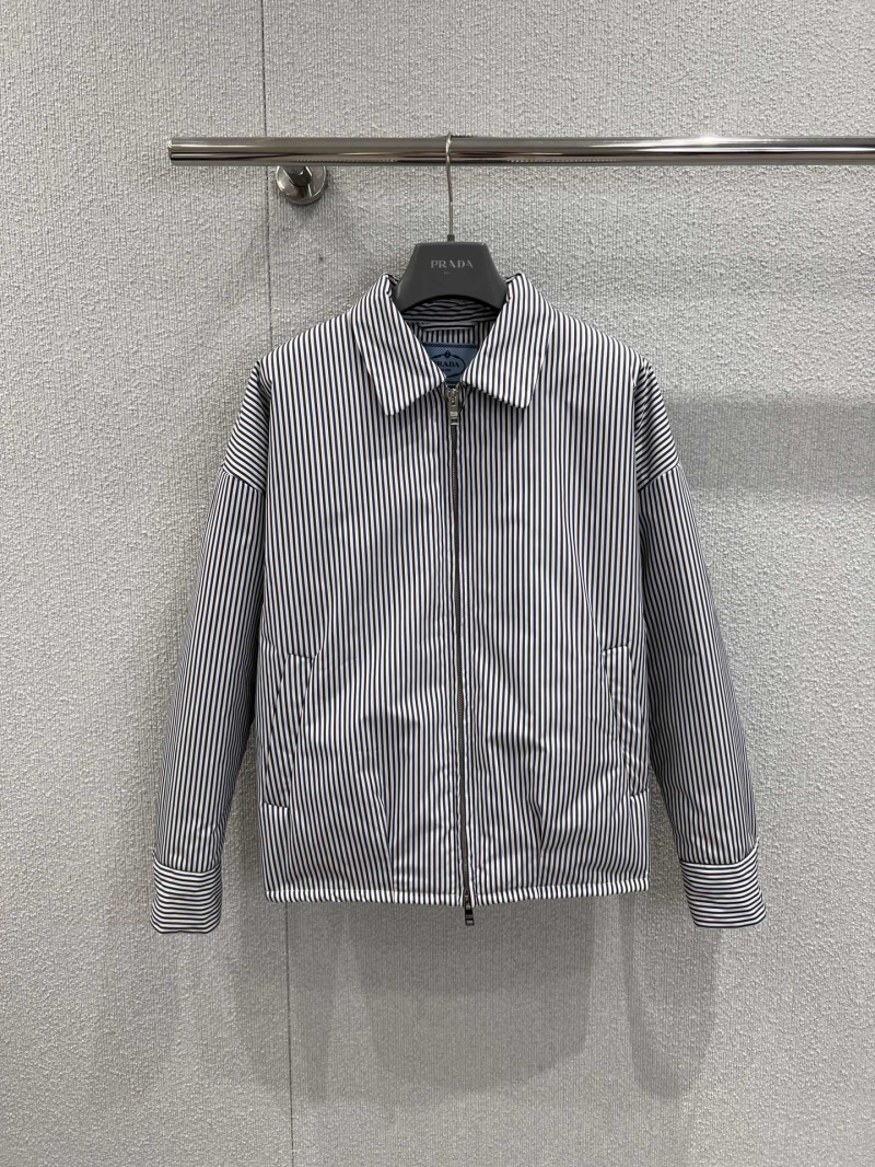 Prada 25FW Early Autumn Striped Collar Cotton Jacket - Black & White