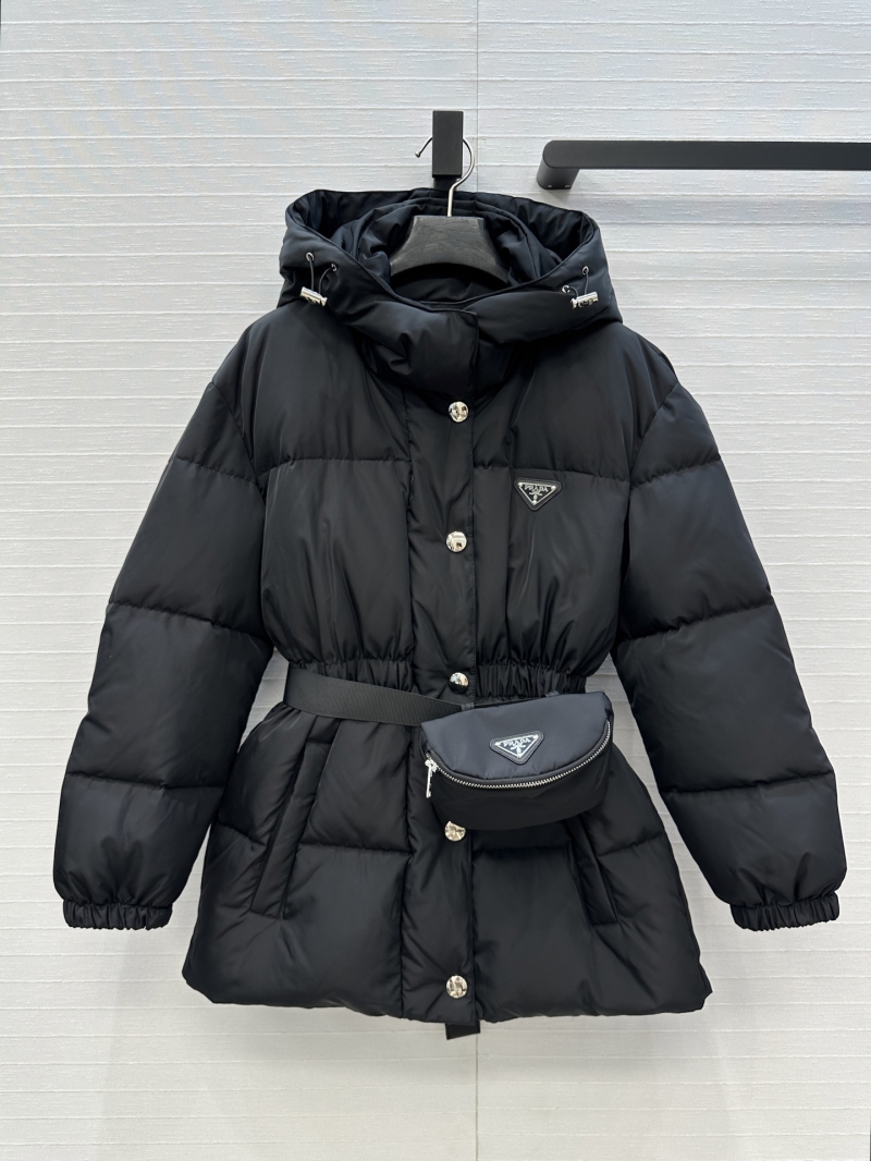 Prada Autumn Winter Re-Nylon Hooded Waist-Cinching Down Jacket