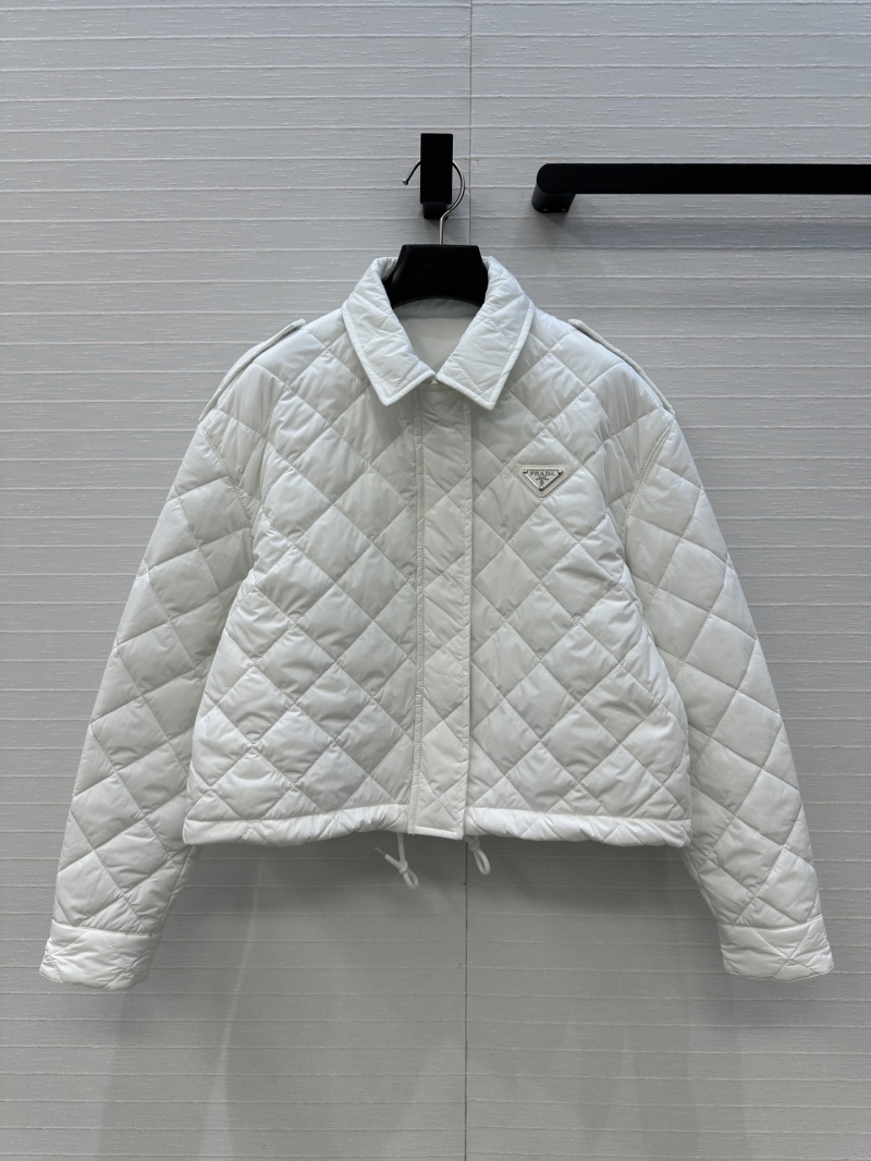 Prada Diamond Quilted Double-Faced Short White Jacket with Metal Logo