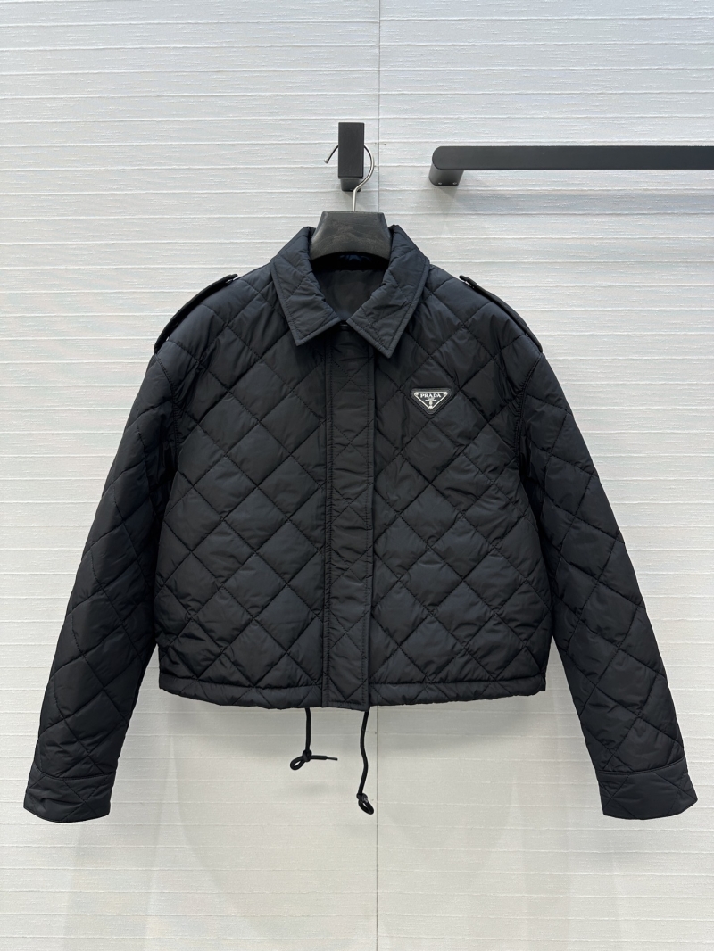 Prada Exclusive Diamond-Quilted Short Puffer Jacket with Signature Metal Logo