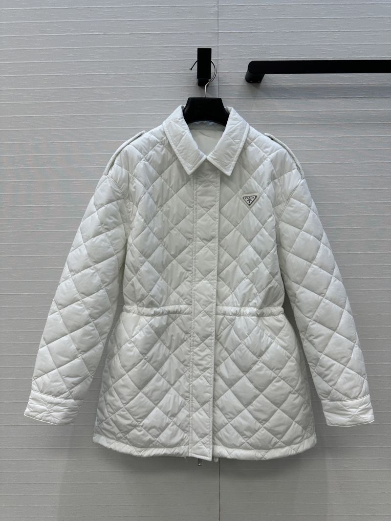 Prada Exclusive Diamond-Quilted Mid-Length Jacket with Signature Metal Logo