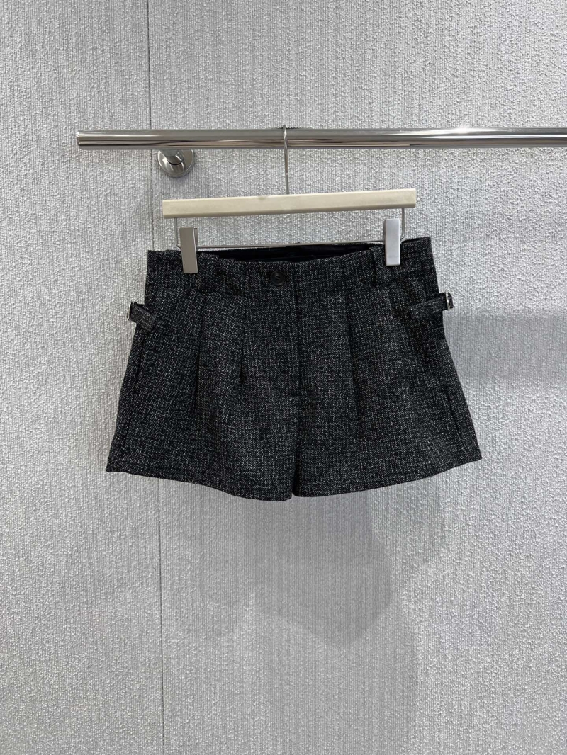 Prada High-Waisted Wool Tweed Shorts in Dark Gray - Pleated, Structured, and Modern