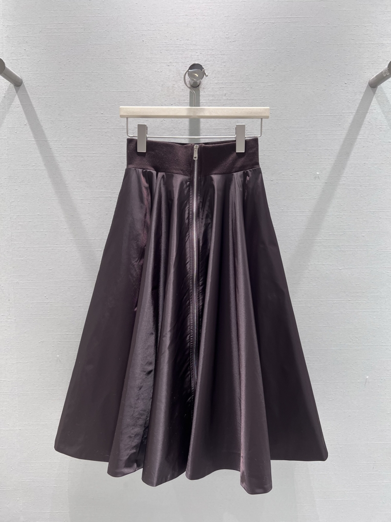 Prada Women's Utility Pleated Midi Skirt in Deep Plum, Crafted from Imported Eco-Regenerated Nylon, Featuring Elastic Waistband and Front Zip Closure — Luxe, Tailored, and Effortlessly Chic