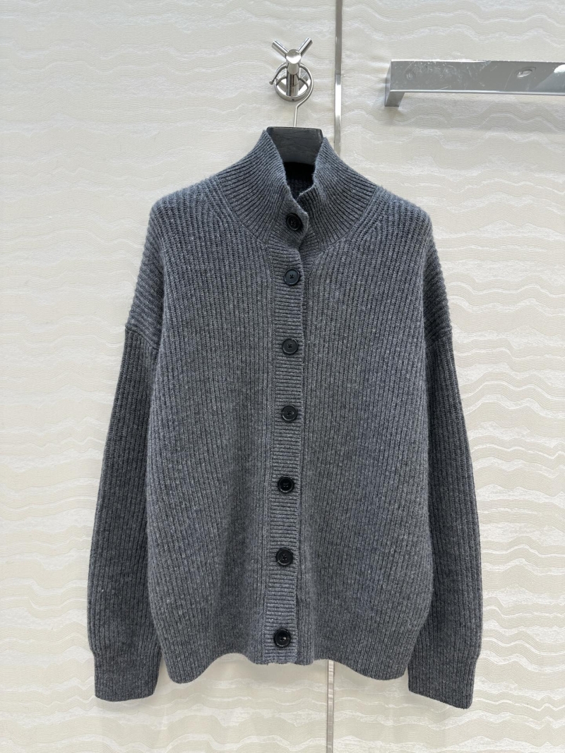 Prada Exclusive Debut Knitted Cardigan Sweater in Heather Gray - 100% Cashmere, Ribbed Knit, Mock Neck